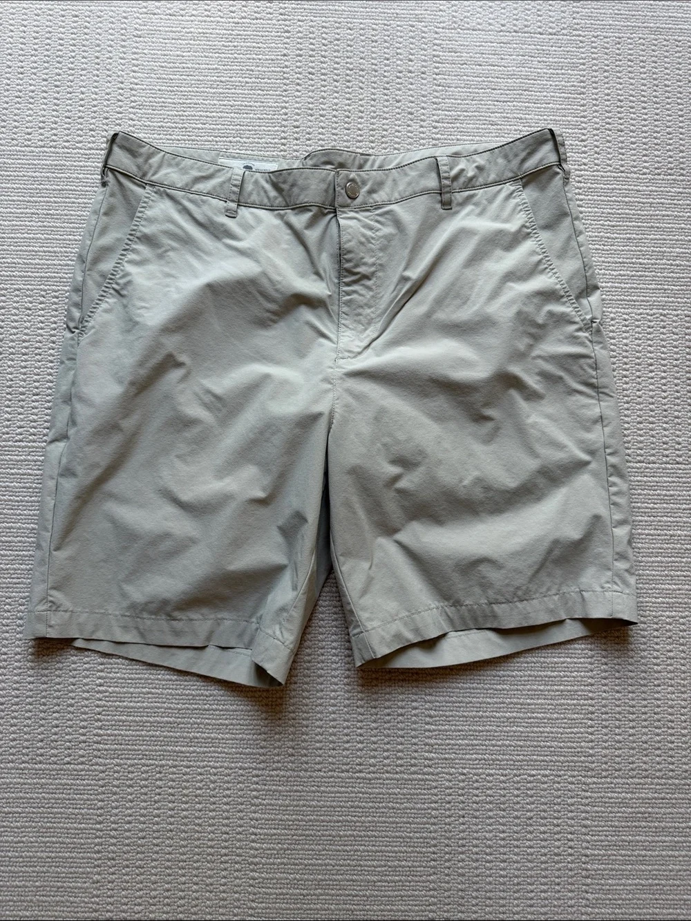 Onward Reserve Men's Flat-Front Performance Shorts in Light Tan. Size 36.